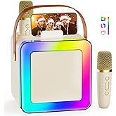 Mini Karaoke Machine for Kids Adults, Portable Bluetooth Speaker with 2 Wireless Microphones, Karaoke Toys for Family Party, Birthday Gifts for Girls Ages 4, 5, 6, 7, 8, 9, 10, 12+ (Black, D55-T)