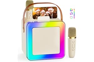 JAUYXIAN Mini Karaoke Machine for Kids Adults, Portable Bluetooth Speaker with 2 Wireless Microphones, Karaoke Toys for Family Party, Birthday Gifts for Girls Ages 4, 5, 6, 7, 8, 9, 10, 12+ (Black, D55-T)