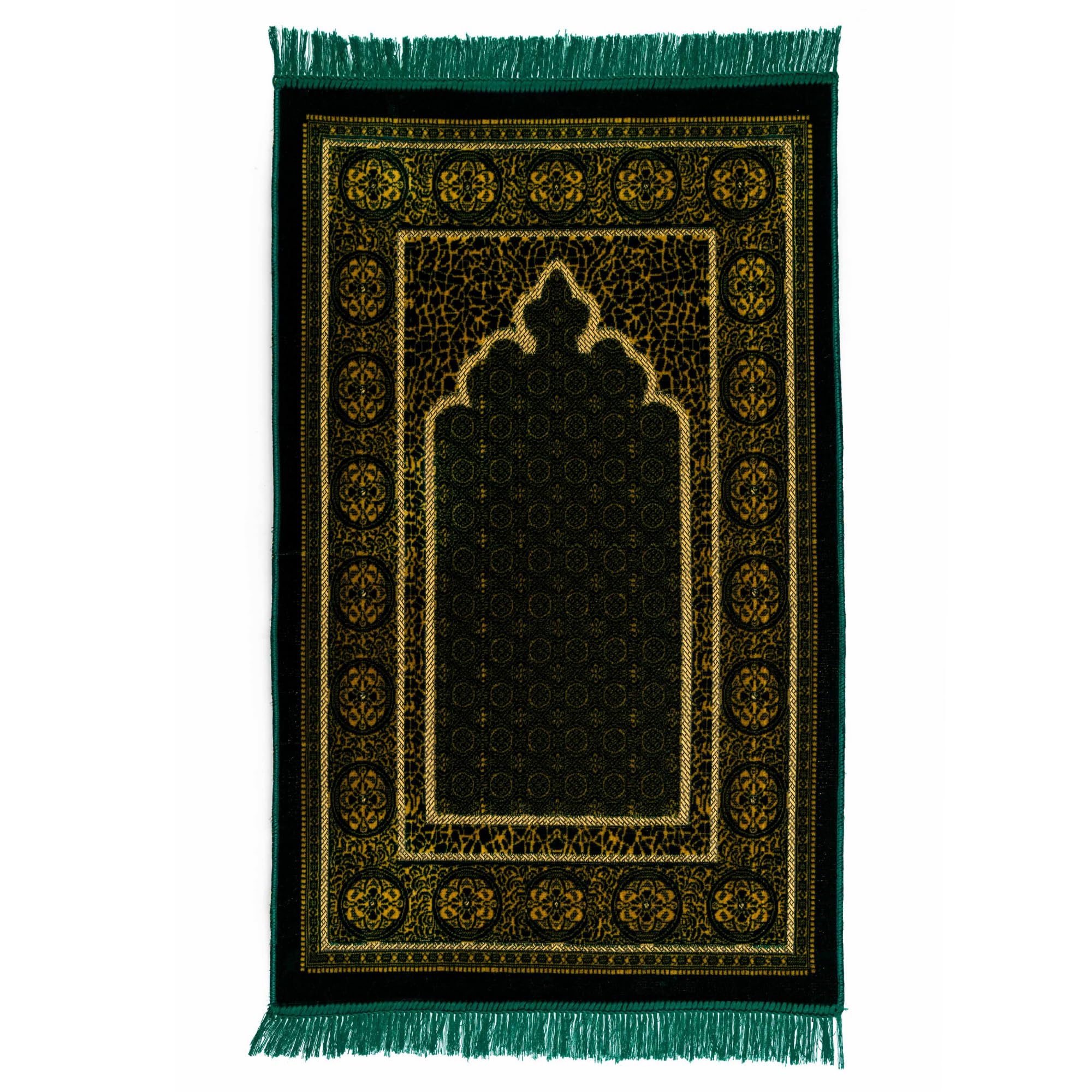 homeart Muslim Prayer Rug, Soft Plush Thin Islamic Prayer Mat, Janamaz, Sajada, Praying Carpet, Islamic Gift for Men & Women, Ramadan Eid Hajj Gift, Medina Pattern, Dark Green