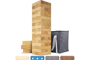 GoSports Giant Wooden Toppling Tower - Stacks Up to 5 ft - Tropical Hardwood