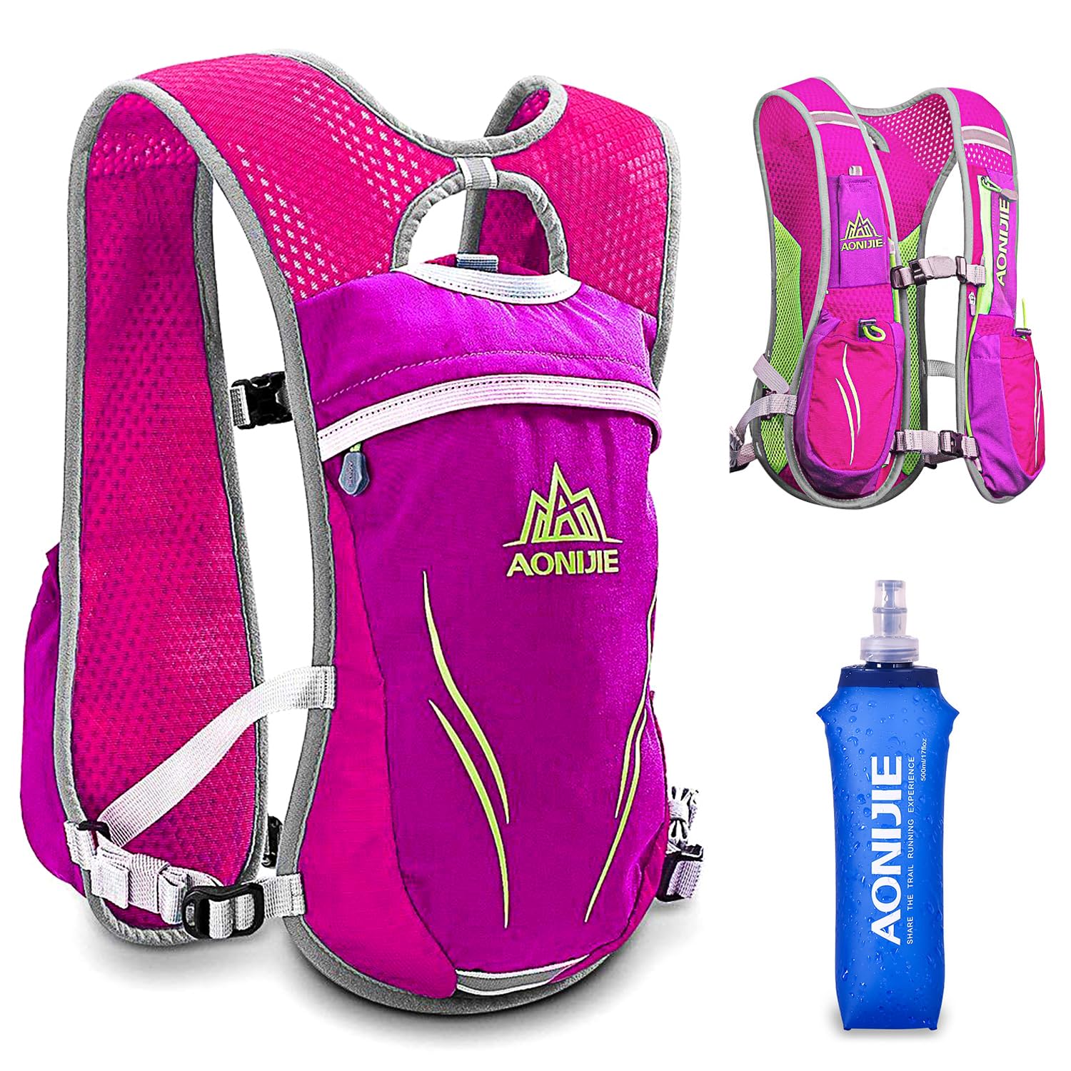 HINATAA Hydration Pack Backpack,5.5L Running Hydration Vest Marathon Running Vest for Women and Men Lightweight Trail Running Backpack (Pink with 500ML water bottle)