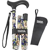 KMINA Foldable Cane for Women and Men, Lightweight, Height Adjustable, Comfortable Ergonomic Handle, Balancing Mobility Aid, Folding Walking Cane