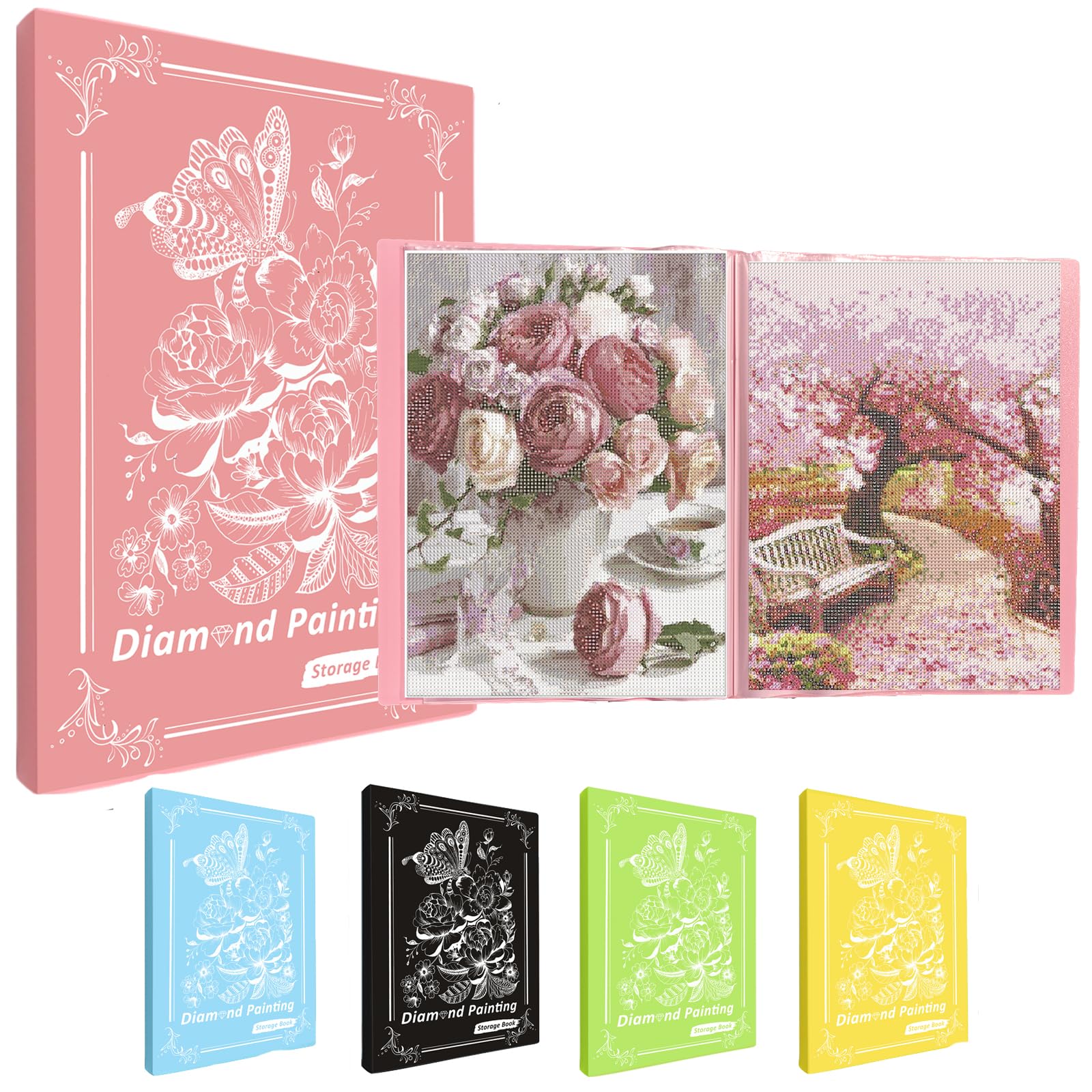 MUFEKUM Diamond Paintings Picture Album, A3 Diamond Paintings Folder With 60 Sheets, Diamond Paintings Storage Book for Finish Work Diamond Art Portfolios (Pink)