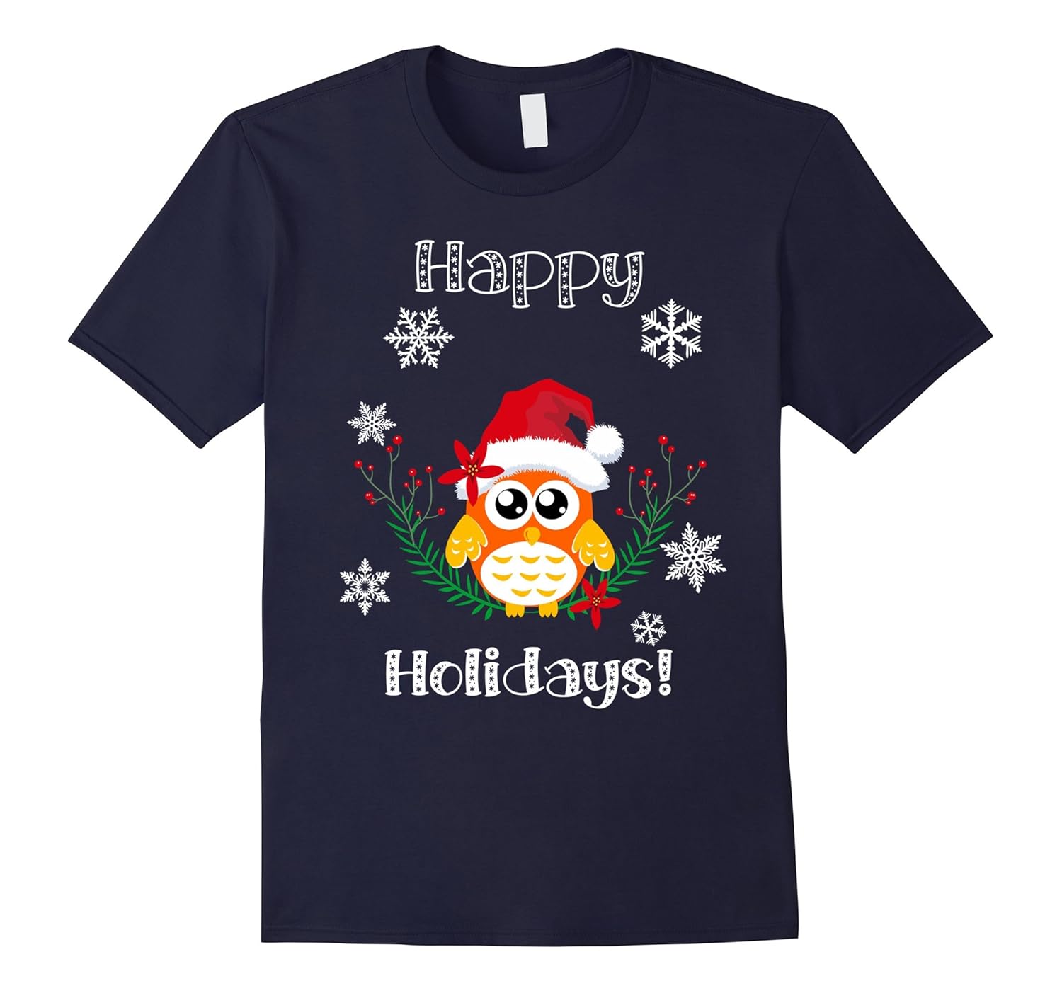 Cute Christmas Shirt Happy Holidays Snowflakes Owl Wreath-ANZ