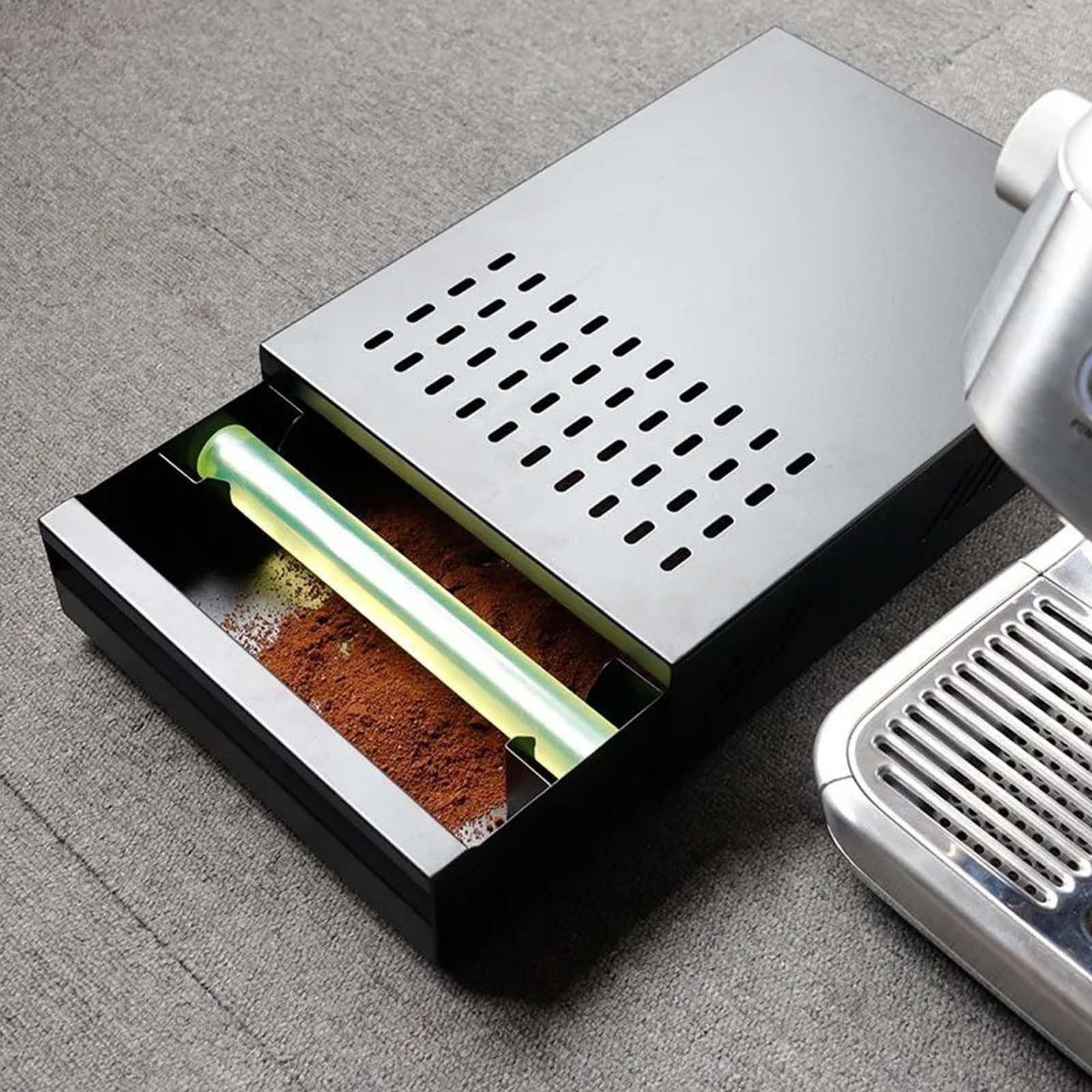 alouweekuky Coffee Knock Container Brew Drawer for Coffee Grounds 35 x 25 x 8.3 cm Tee Container for Portafilter Stainless Steel Knock Box Knock Container Tee Box (Black)
