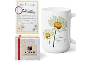 KOVAN New Beginnings Box Gifts for Women, Daisy White Coffee Mug 15Oz and Keychain, Gifts for New Job, New Home, Leaving Job, Goodbye, Good Luck, Going Away, Farewell Coworker Leaving, Divorce Gifts
