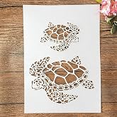 TIAMECH A4 Reusable Sea Turtle Stencil for Painting | Dad and Son, Mum and Daughter Turtles Layering Template, DIY Wood Wall Art &amp; Crafts (8.3x11.7inch)