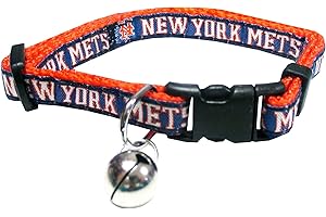 PETS FIRST MLB CAT COLLAR. - NEW YORK METS CAT COLLAR. - Strong & Adjustable BASEBALL Cat Collars with Metal Jingle Bell