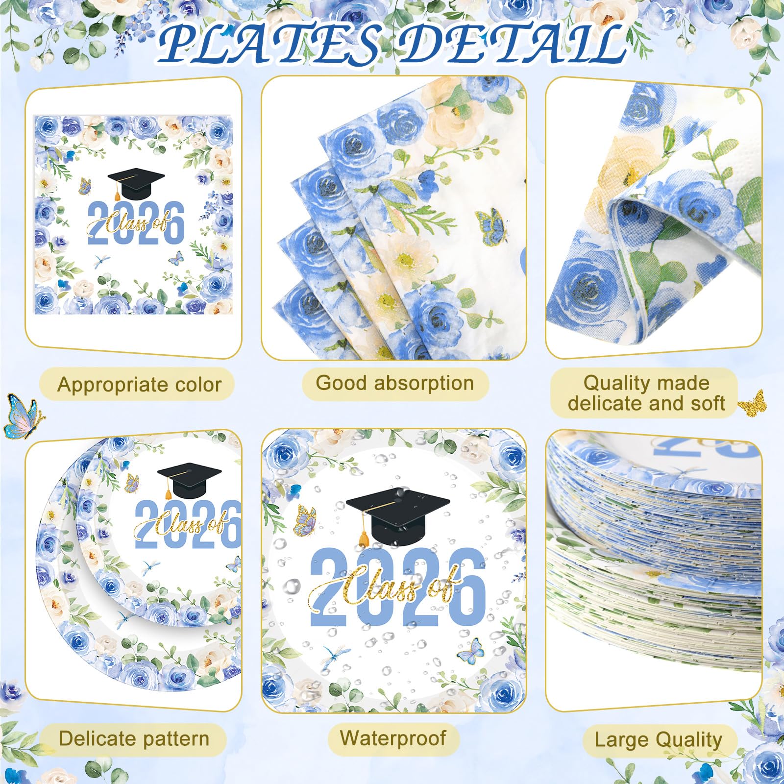 Condition photo showing New/Like New for funnymoom 452 pcs light blue floral graduation decoration for 50 guests, class of 2026 blue gold gra