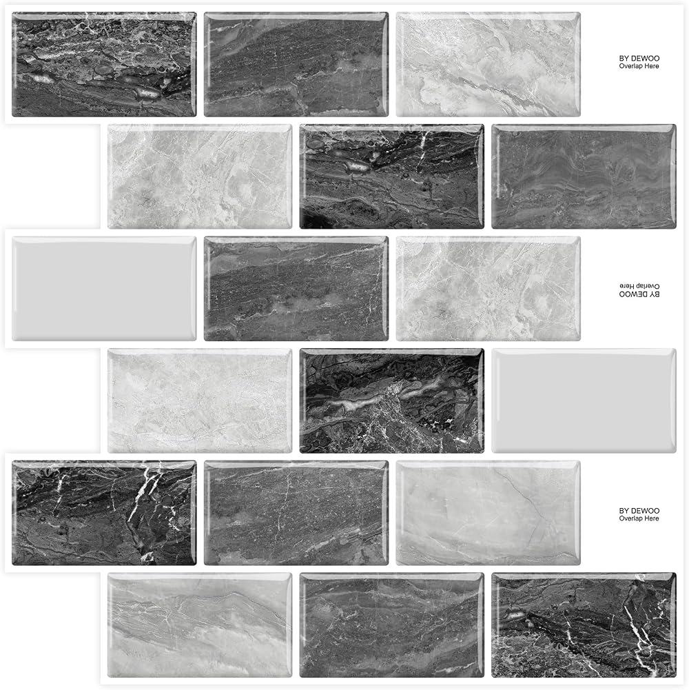 DEWOO Peel Stick Subway Brick Marble Stone Tiles Splashback Kitchen Bathroom 10