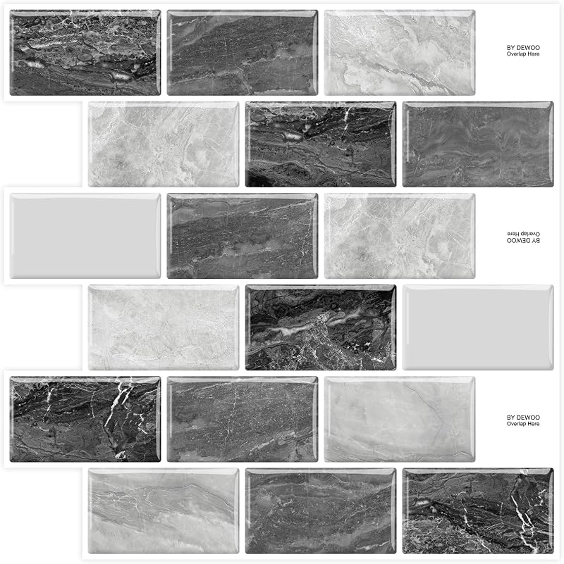 DEWOO Peel Stick Subway Brick Marble Stone Tiles Splashback Kitchen Bathroom 10