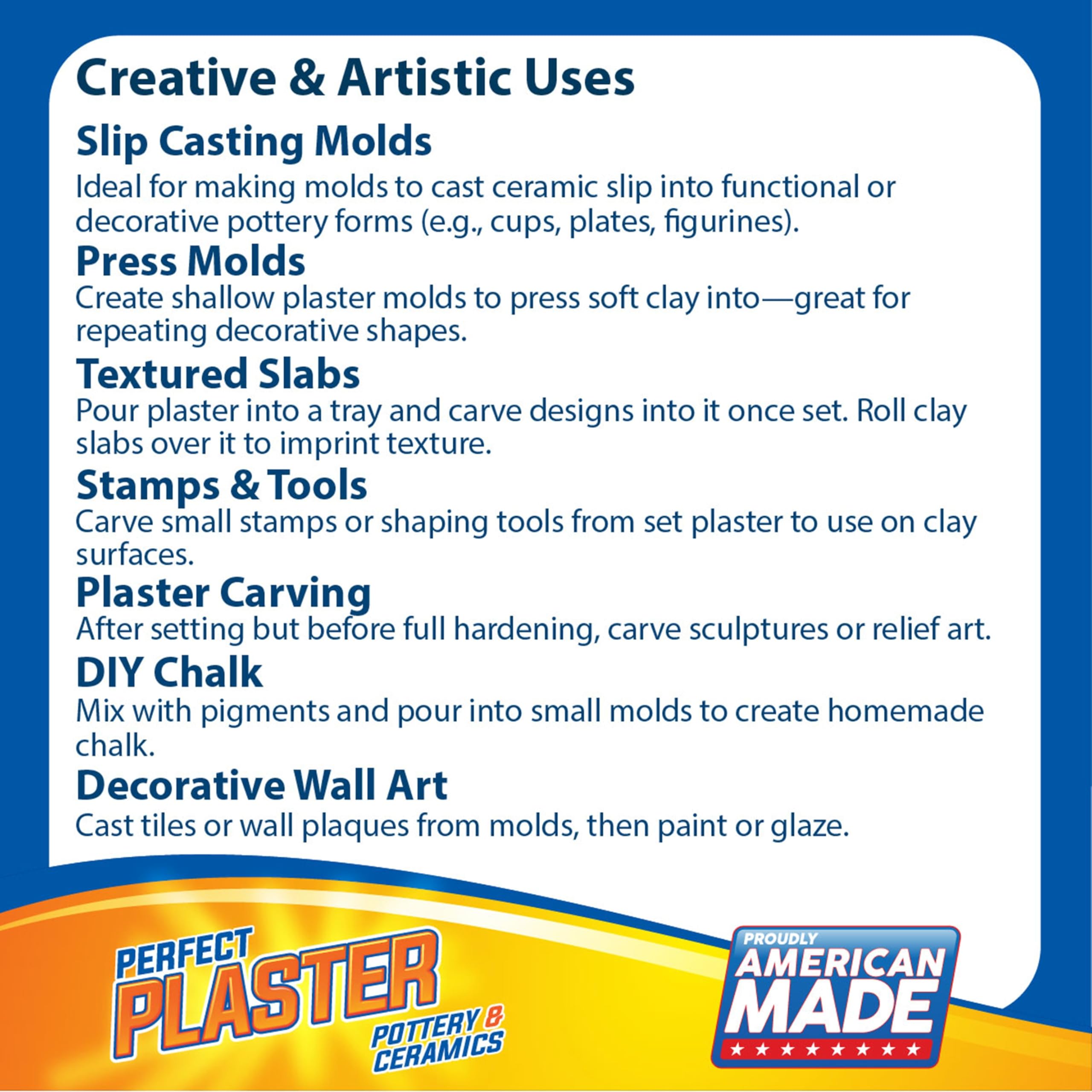Perfect Plaster Non-Toxic, Color-Blendable, Mix with Water Pottery & Ceramic Casting Material - 4 Pound