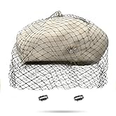 huablo French Berets Hat with Veil Premium Cashmere Beret Elegant Church Wool Hat for Women Solid Artist Hat