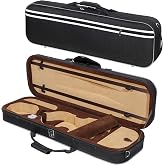 MI&amp;VI NF-5001 Super Lightweight Sturdy Violin Travel Case 4/4 (Full Size) With Reflective Safety Strips | Hygrometer | Adjustable Shoulder Straps | Hard-Shell | High-Density Foam - MIVI Music (Black)