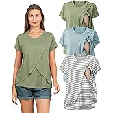 Rnxrbb 3 Pack Women's Nursing Tops for Breastfeeding Summer Short Sleeve T Shirts Postpartum Double Layer Clothes