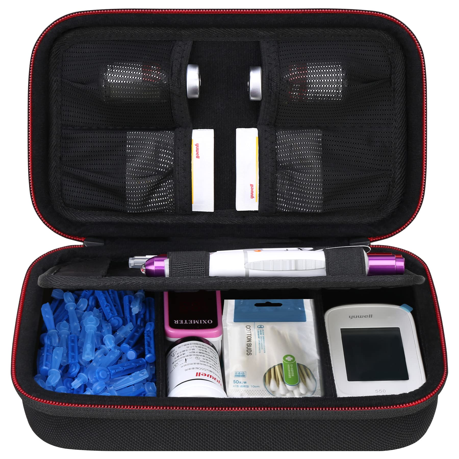 Elonbo Diabetic Supplies Travel Case, Glucose Meter Portable Storage Bag, Insulin Pen and Medication Carrying Case for Glucose Meters, Insulin Pen, Test Strips, Lancets, Syringe, Needles, Black.