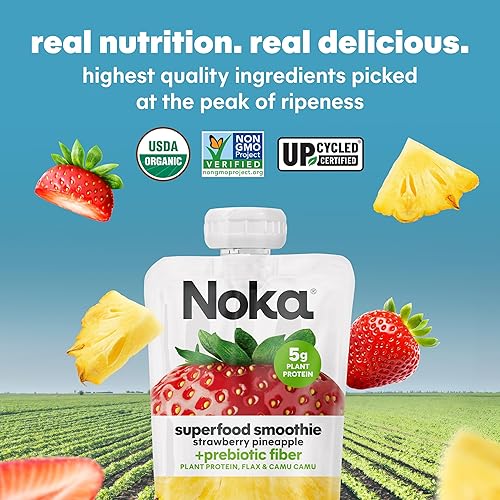 Noka Superfood Fruit Smoothie Pouches, Strawberry Pineapple
