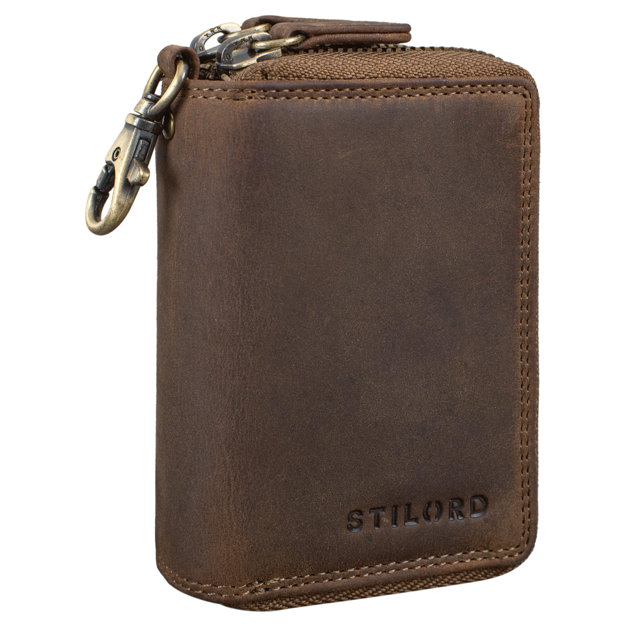STILORD 'Amell' Genuine Leather Card Case with Key Ring 2-in-1 Mini Wallet and Card Case with EC Compartment RFID Protection, Colour:Middle Brown