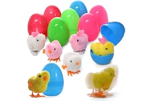 PREXTEX Large Toy Filled Easter Eggs Filled with Wind-Up Rabbits and Chicks