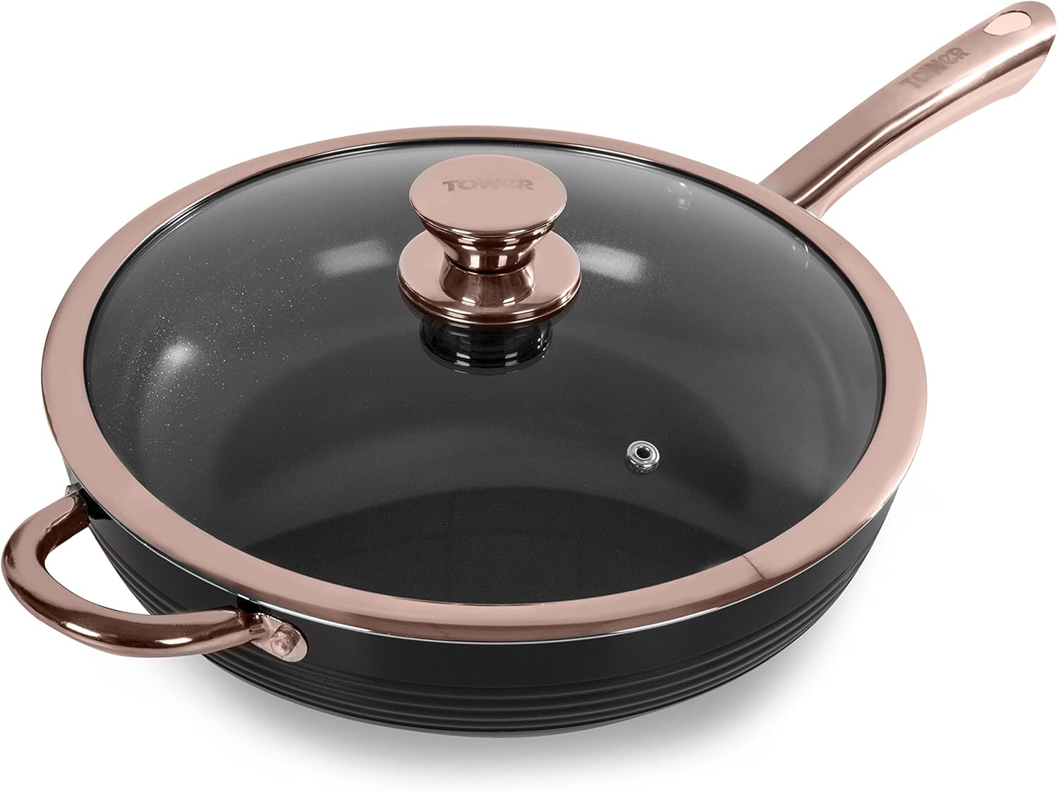 Tower Rose Gold Saute Pan 28 cm, Non Stick and Easy to Clean, Black
