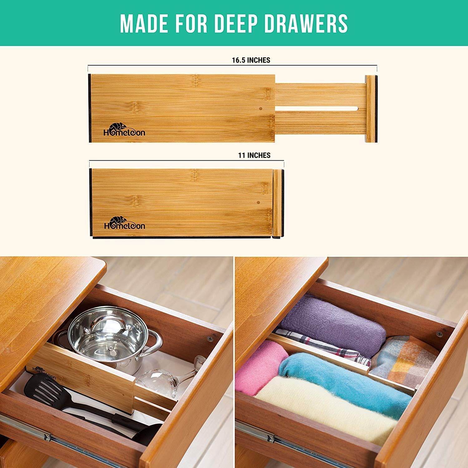 Socks Clothes Drawer Organizer 11 16 5 Expandable Desk And Kitchen Drawer Organizer For Deep Drawers Adjustable Underwear Homeleon Bamboo Dresser Drawer Organizer Dividers 4 Tall Walnut Home Kitchen Clothing Closet Storage