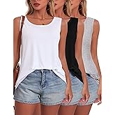 BQTQ 3 Pack Womens Tank Tops Loose Fit Summer Scoop Neck Tops Sleeveless Shirts