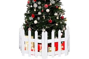 MNKXL 16" Extra Tall Christmas Tree Fence,6PCS Heavy Duty Wooden Baby Gate Around Christmas Tree Gate,Thickened White Picket Fence Barrier for Dogs,Cats&Kids,Tree Fence Border Decoration