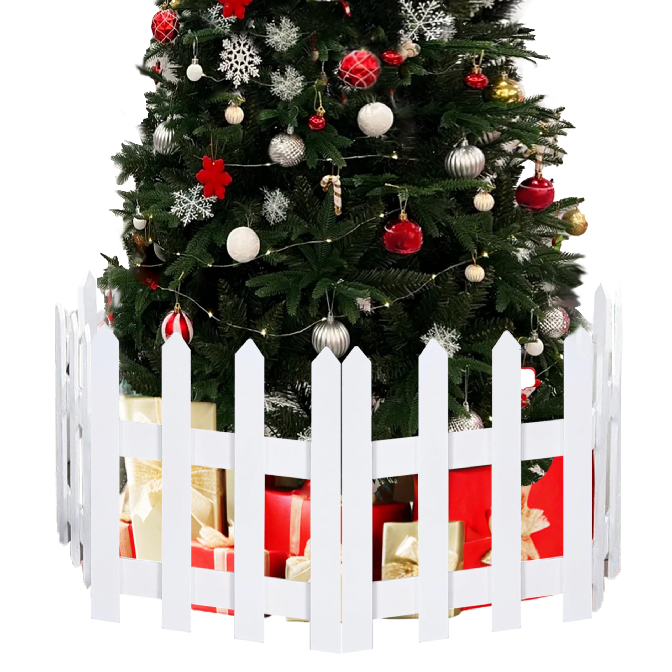 Photo 1 of 16" Extra Tall Christmas Tree Fence,6PCS Heavy Duty Wooden Baby Gate Around Christmas Tree Gate,Thickened White Picket Fence Barrier for Dogs,Cats&Kids,Tree Fence Border Decoration