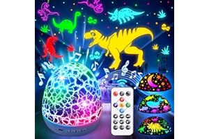 PIKOY Dinosaur Egg Night Light with 6 Films (Dino, Stars) & 90 Effects, Gifts for 3-7 Year Old Boys, Dinosaur Night Lights Pl