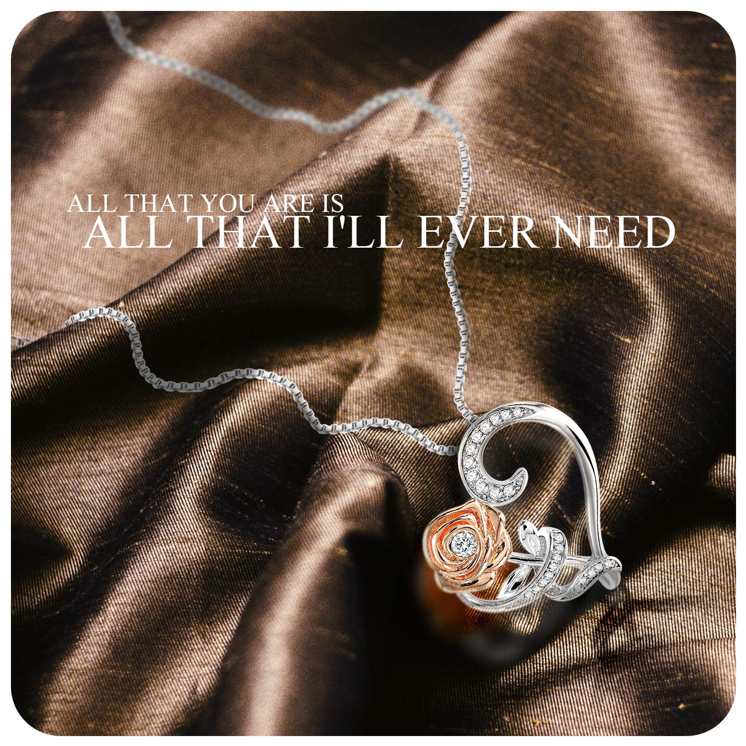 SNZM Pendant Necklace Love Heart Rose Flower Necklaces Made with Swarovski Crystals Jewelry for Women Girls Gift Box Packaging