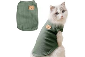 MAQILO Waffle Knit Cat & Dog T Shirt for Small Dogs, Stretchable Puppy Shirt for Sphynx Cats & Small Breeds, Pet Clothes | Breathable Summer/Winter Apparel for Newborn(Green Medium)