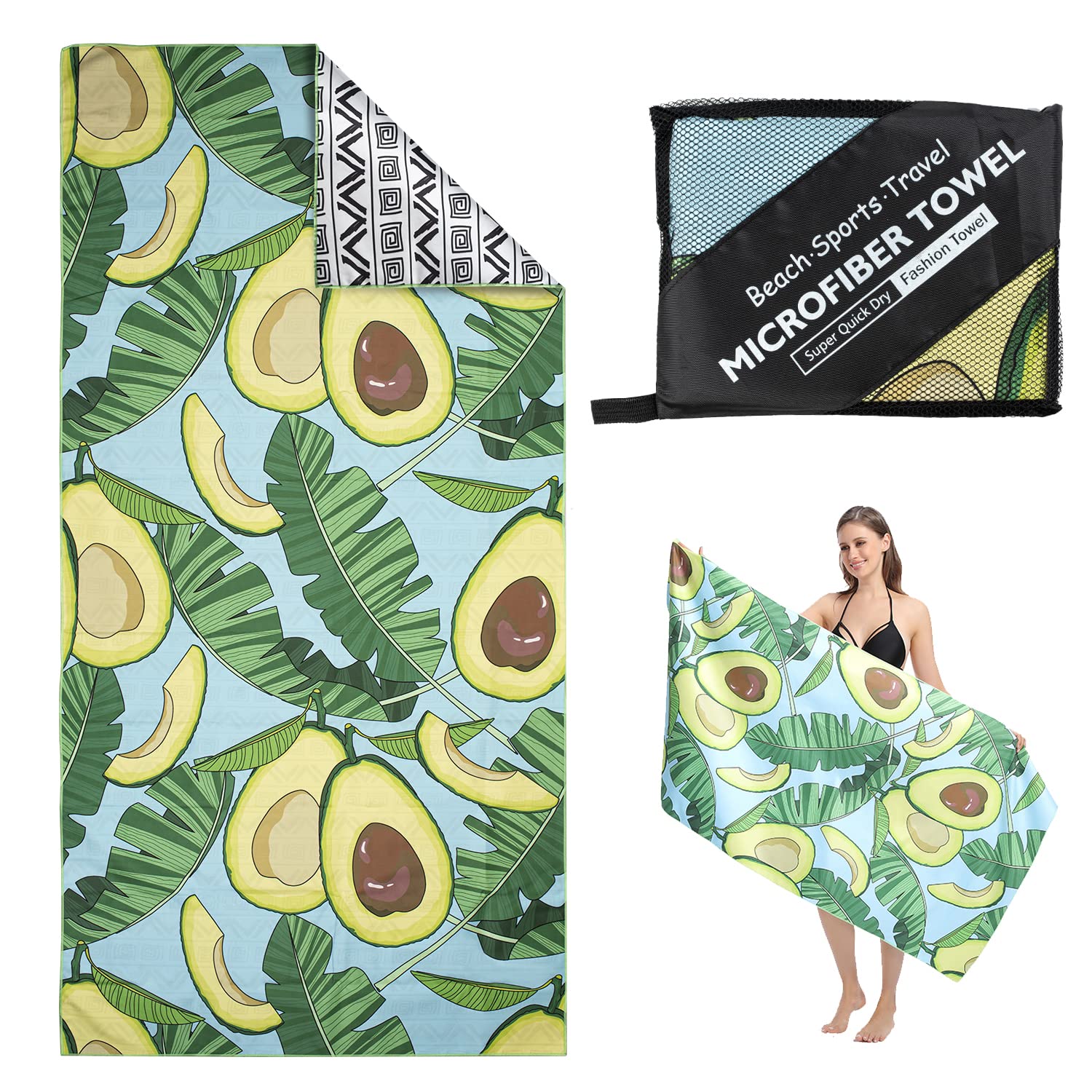 MEQUER Microfibre Beach Towel, Beach Towels For Adults, 71"x32"Extra Large Quick Dry Sand Free Beach Towel, Lightweight Swimming Towel Travel Towel for Beach, Pool, Gym, Camping (Avocado)