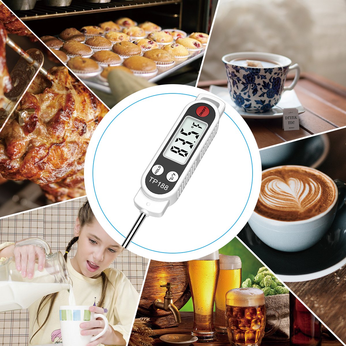 AMIR Digital Meat Thermometer, Upgraded Instant Read Cooking Thermometer with 4.7” Long Probe & LCD Display, Accurate & Fast Food Thermometer with Extended Sheath for Grill, BBQ, Baking, Cooking