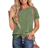 ANRABESS Women Short Sleeve Tops Casual Ribbed Shirts | Comfy Knit High Low Hem Slit Side T-Shirts，Seam Outside Fashion Tee，Crew Neck Soft Loose Fit Trendy Top，Spring Summer