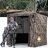HUNTSEN 3-4 Person Hunting Blind - 270 Degree See Through Deer Blind with Magnetic Full Open Door - Pop Up Ground Blinds - Portable Resilient Hunting Tent for Deer & Turkey