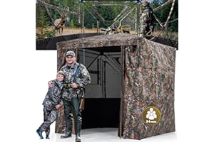 HUNTSEN 3-4 Person Hunting Blind - 270 Degree See Through Deer Blind with Magnetic Full Open Door - Pop Up Ground Blinds - Portable Resilient Hunting Tent for Deer & Turkey