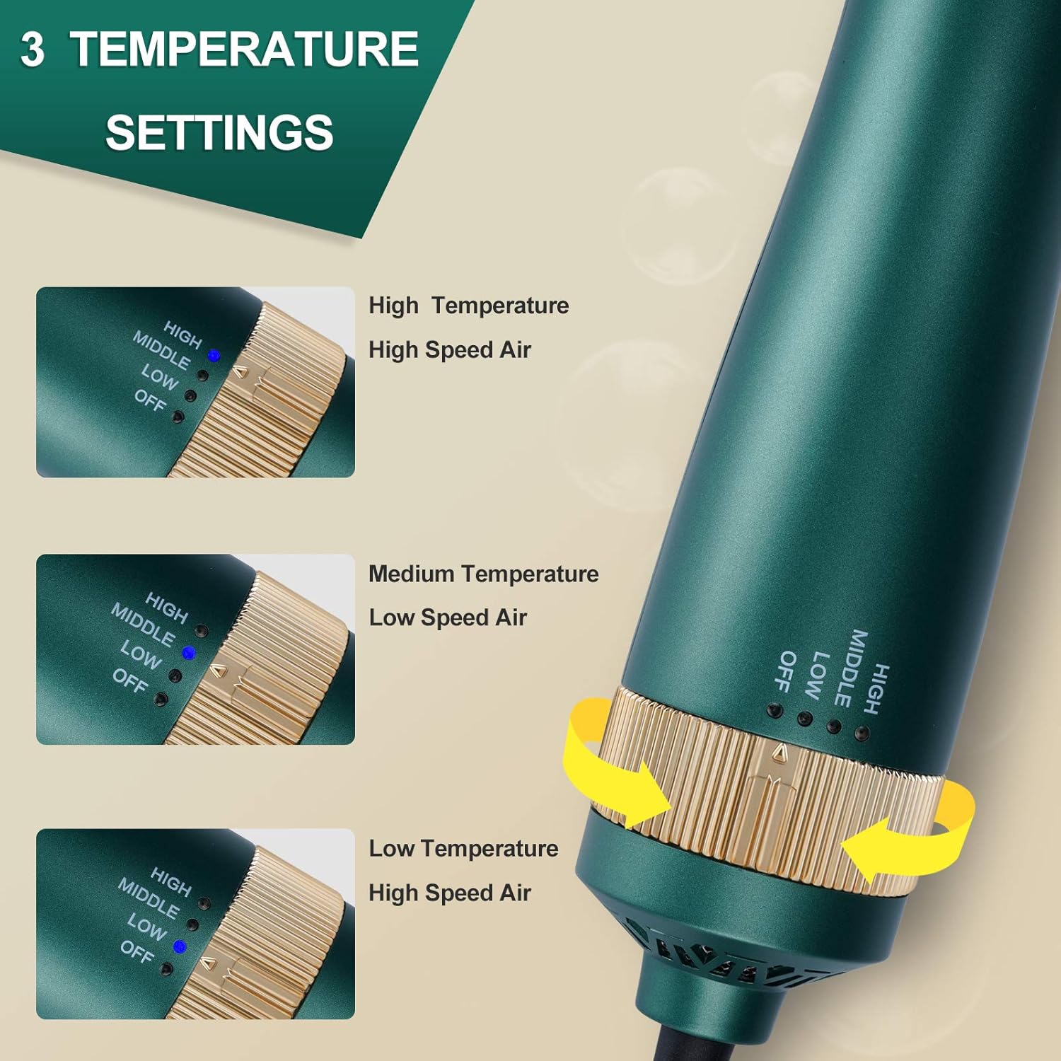 Hair Dryer Brush, Interchangeable Brush Head Hot Air Brushe Set, 4 in 1 Hair Dryer and Volumize with Negative Ion Reduce Frizz and Statics for Curling, Drying and Straightening (Green): Health & Personal Care