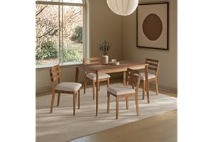 SIMTONAL Modern Dining Table Set for 4, Wooden Farmhouse Dining Roon Table and Solid Wood Chairs, 5-Piece Dining Set Home, Kitchen, Dining Room, 4 Upholstered Chairs, Solid Wood Legs