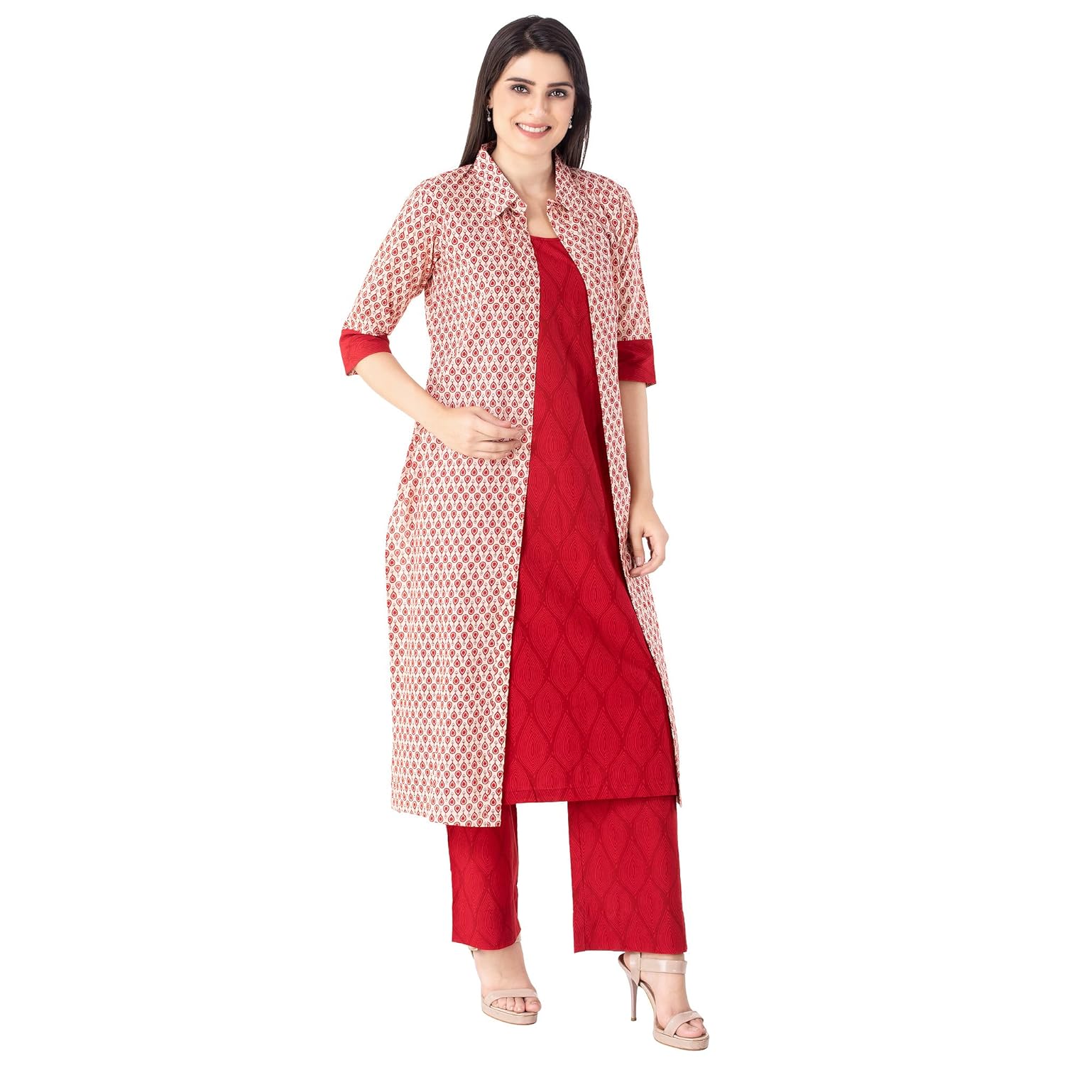 khushal women's cotton kurta with palazo & jacket