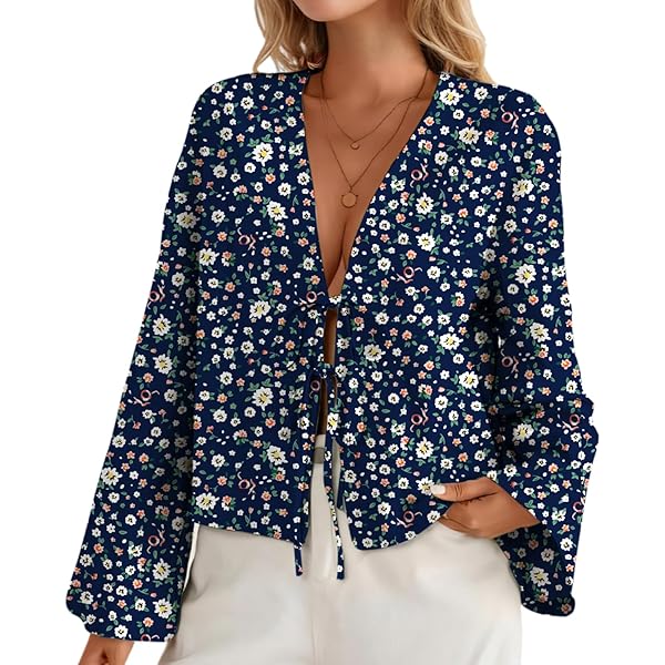 Amazon.com: MOLERFO Tie Front Tops for Women V Neck Linen
