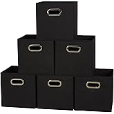 Household Essentials Foldable Fabric Storage Bins 6 Piece Set, Strong Poly-Woven Fabric, Sturdy Chipboard Sides, Grommet Front Handle, Stackable and Foldable, Classic Design, Black