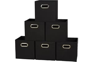 Household Essentials 80-1 Foldable Fabric Storage Bins | Set of 6 Cubby Cubes With Handles | Black