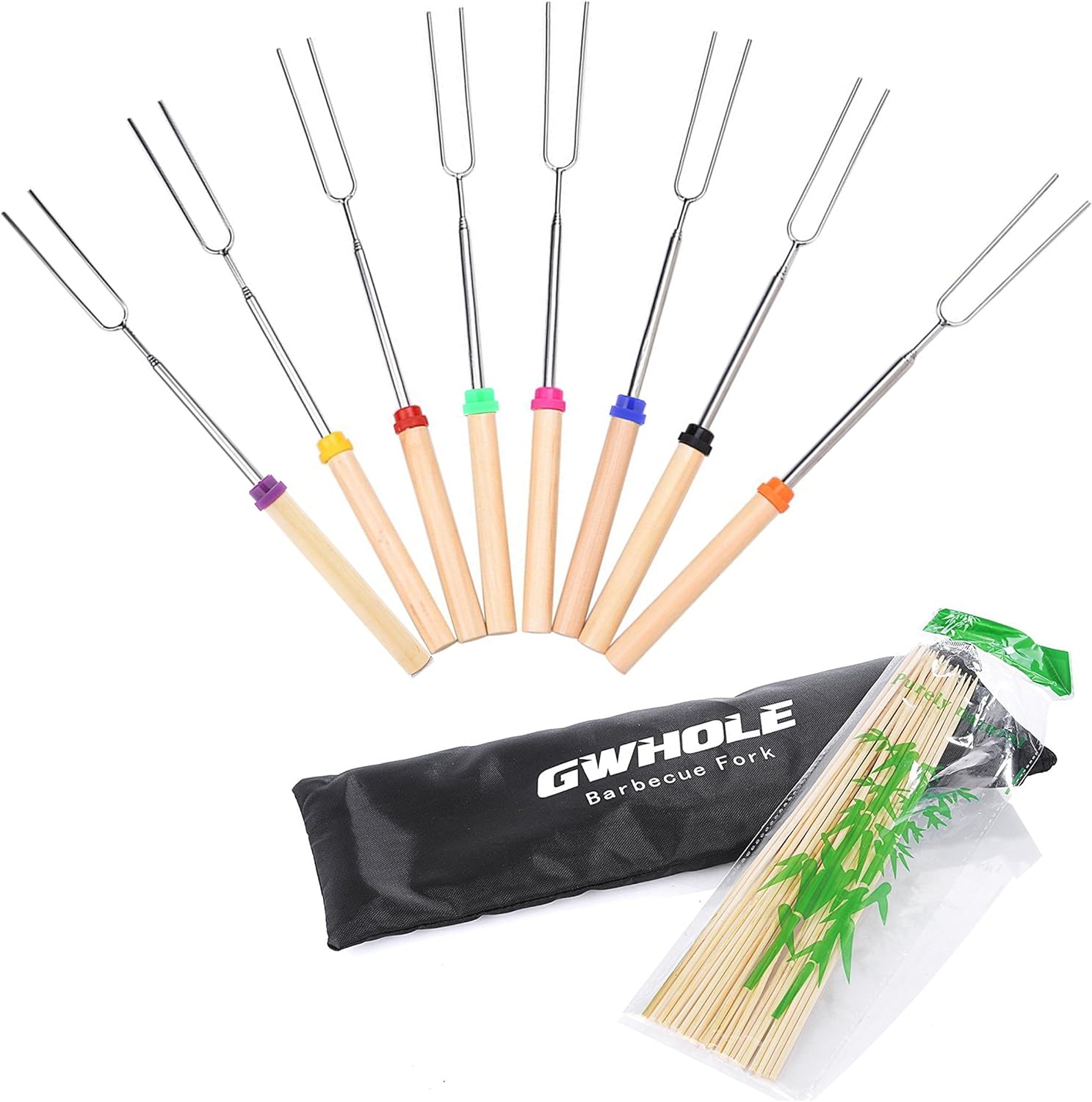 Barbecue Lagerfeuer GWHOLE 8 x Grillspieße Ausziehbar Edelstahl mit