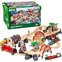 BRIO World Deluxe Railway Set - 87-Piece Wooden Train Set - Includes Passenger & Freight Trains, Stations, Accessories - FSC-