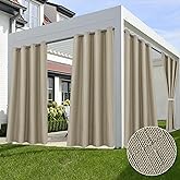 HolidayIdeas Outdoor Curtains for Patio Waterproof-4 Panels Linen Gazebo Curtains 54"x84"-Indoor/Outside Privacy Taupe Curtains Weatherproof Weighted for Pergola, Porch,Backyard,Living Room,Sunroom