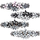 Janinka 4 Pcs Flower Barrettes for Women Ladies, Rhinestones Hair Accessories Crystal Barrette Spring French Ponytail Hair Clips for Women Wedding Styling Tools