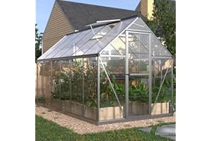 PaPaJet 6x12 FT Hybrid Polycarbonate Greenhouse Walk-in Hobby Greenhouse 3 Vent Window with Lockable Hinged Door Aluminum Hot House for Outdoor Garden Backyard Silver