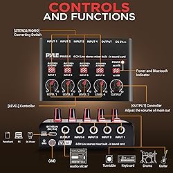 Pyle 4-Channel Wireless Bluetooth 5.0 Line Mixer