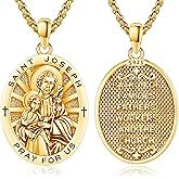 DRINSPER St Joseph Medal Necklace for Men Women San Jose 925 Sterling Silver 18K Gold Plated Patron Saint Joseph Catholic Amulet Pendant Religion Protection Jewelry Father's Day Graduation Gifts