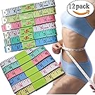 12pcs Tape Measures 60-Inch/150cm Soft Cloth Measuring Tape Weight Loss Medical Body Measurement Sewing Tailor Craft Vinyl Ruler, Has Centimetre Scale on Reverse Side